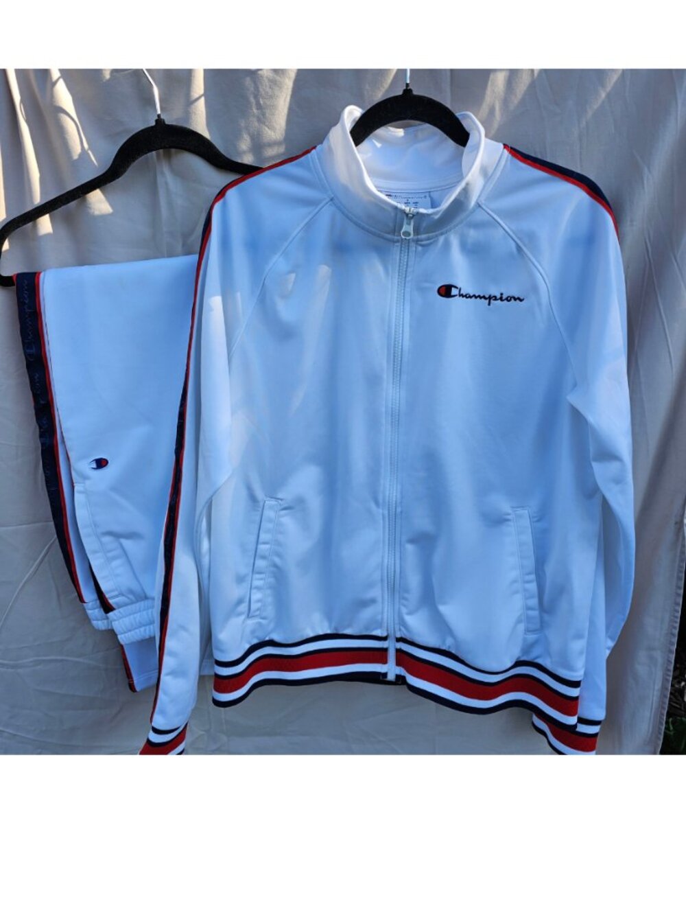 Women's USA Champion Track Suit in White with Red and Navy Stripe - Sizse Large